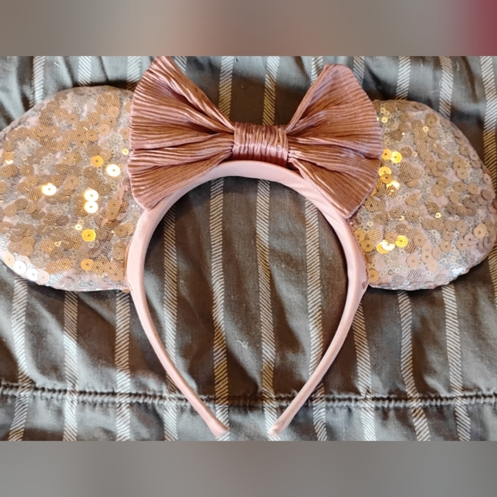Rose Sequin Minnie Mouse Ears Headband with Bow